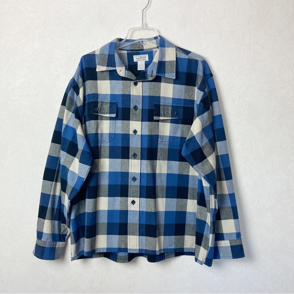 Vintage L.L.Bean Plaid Shirt Shacket 100% Cotton Gray Blue Cream Men’s Size XXL